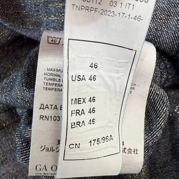 Giorgio Armani Denim Chambray Shirt Floral Lurex Blue/Gold IT 46 (US 10) - Picture 11 of 14